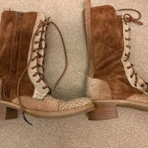 Stylish Brown and Tan Heeled Boots